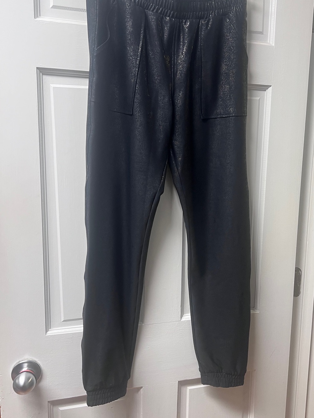 Womens Black Faux Leather Jogger Pants